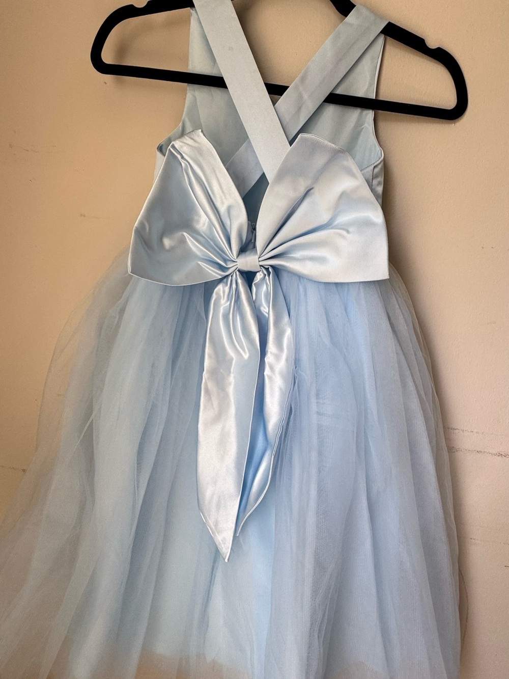 Light Blue Girls' Tulle Dress with Large Bow